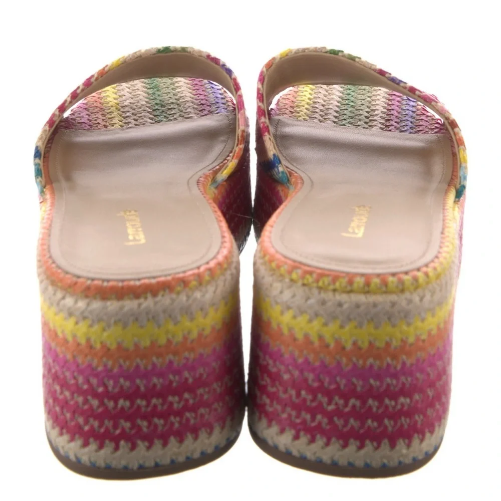 NWOT LARROUDE Alex Flatform Mule In Rainbow Raffia Size 8